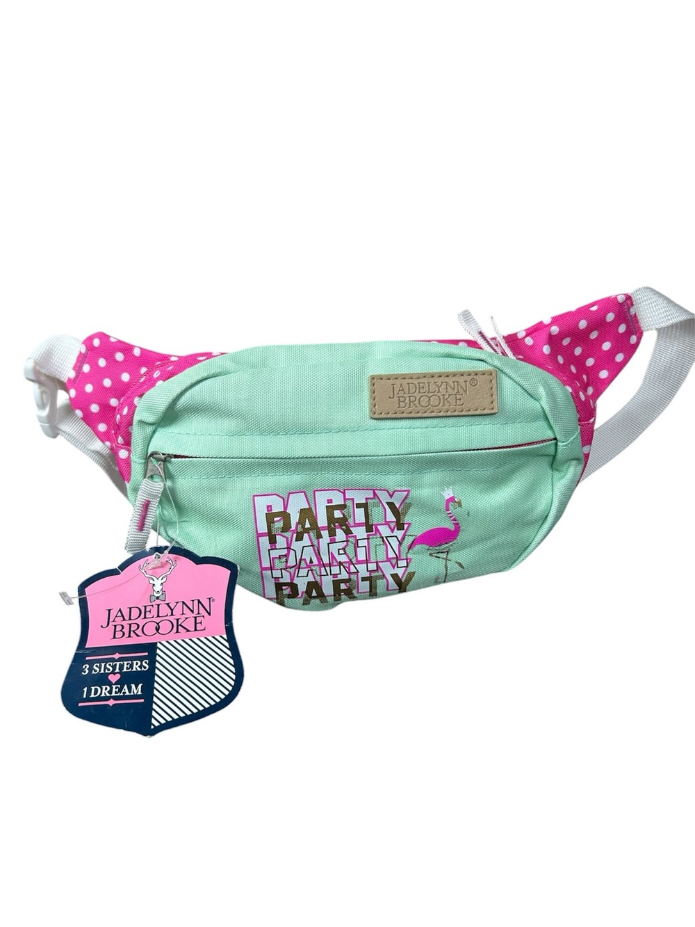 Jadelynn Brooke Mint Green Pink Polka Dot Flamingo Fanny Pack Beach Travel